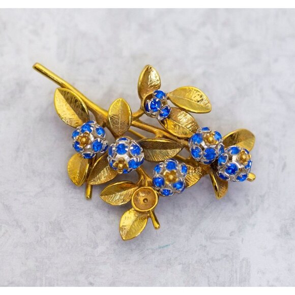 Vintage Ixora Blue Flower Sakura Gold Tone Brooch - CM1 - Picture 1 of 2